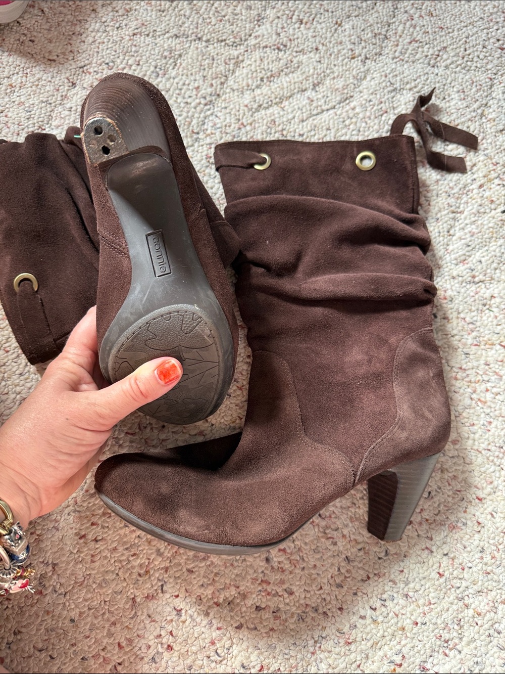 Connie Dark Brown Suede Mid-Calf Heeled Boots
